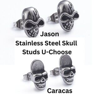 NWOT Stainless Steel Skull Mask Stud Edgy Goth Punk Rock Earrings Choose  2/$10